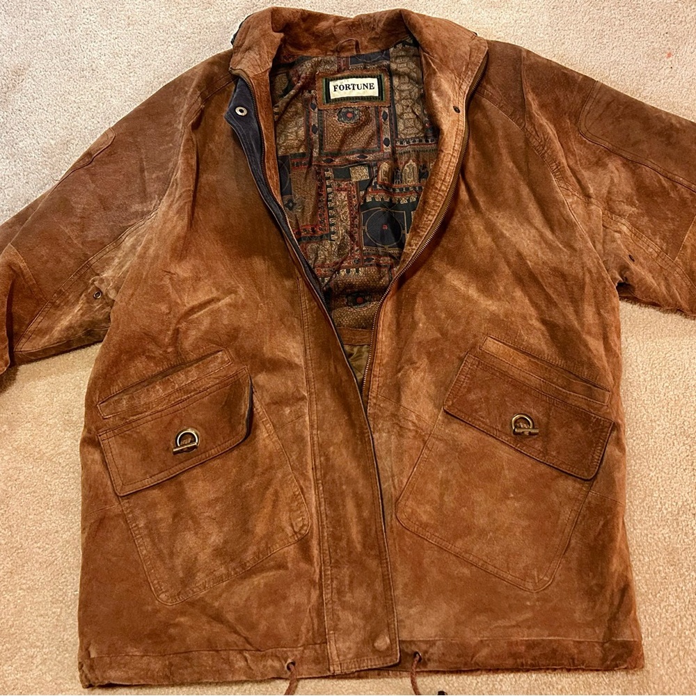 Brown Suede Men's oversized Jacket vintage boutique FORTUNE brand, LG